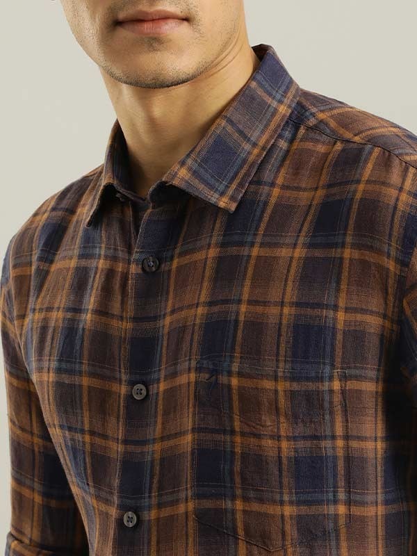 Indian Terrain Men Checkered Brown Shirt